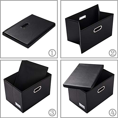 PRANDOM Foldable Storage Bins with Lids [5-Pack] Leather Fabric Collapsible Storage Boxes Organizer Containers Baskets Cube with Cover for Bedroom Closet Office Nursery Black (14.9x10.8x10) - Image 5