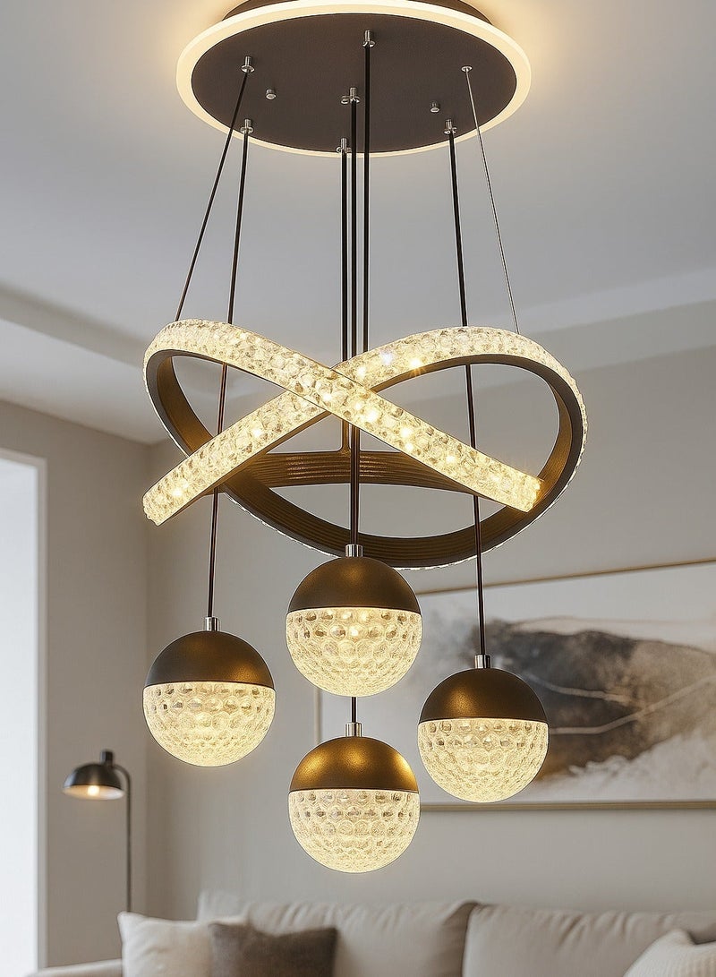 AL THURAYAT Modern and luxurios chandelier, LED chandelier with 3 lighting colors, black pendant lamp with 4 balls LED cross-shaped rings, indoor lighting with remote control. (Black color) - Image 2