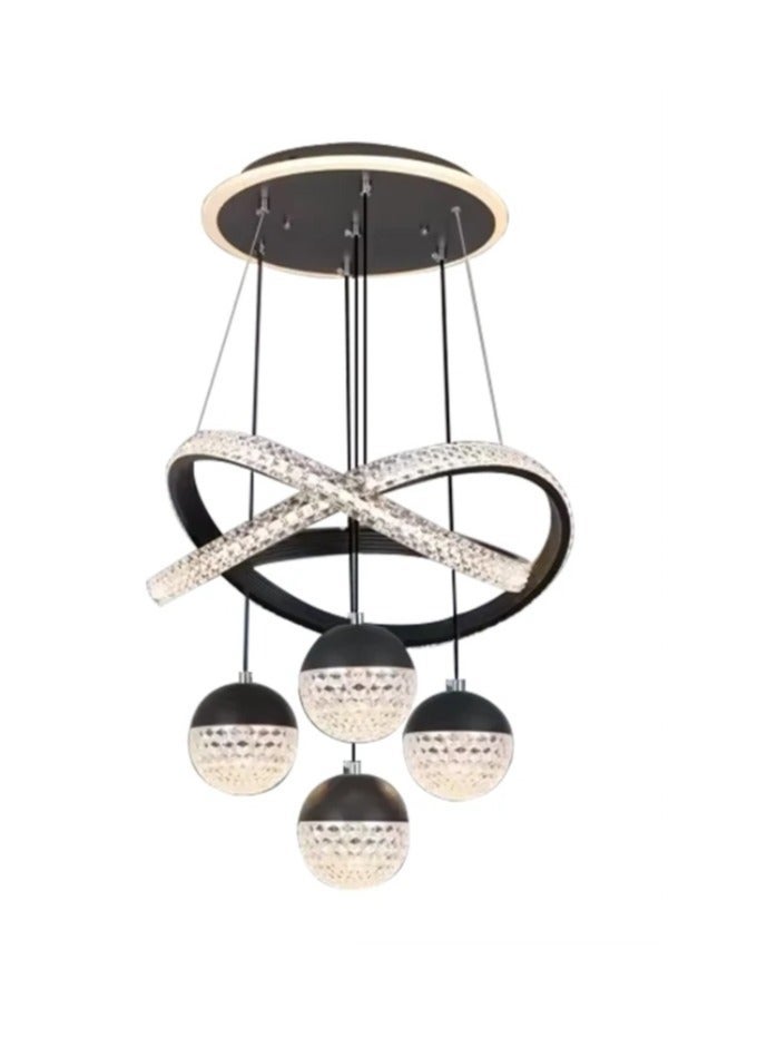 AL THURAYAT Modern and luxurios chandelier, LED chandelier with 3 lighting colors, black pendant lamp with 4 balls LED cross-shaped rings, indoor lighting with remote control. (Black color) - Image 4