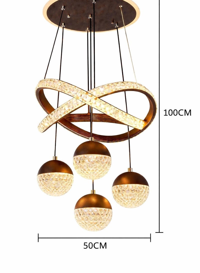 الثريات ثريا LED مودرن فاخرة للسقف – 3 ألوان إضاءة مع ريموت كنترول – نجفة سوداء بتصميم حلقات متقاطعة مع كرات – إضاءة داخلية لغرفة المعيشة - Image 5