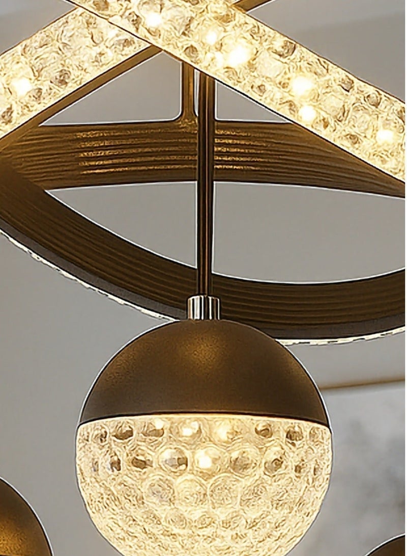 الثريات ثريا LED مودرن فاخرة للسقف – 3 ألوان إضاءة مع ريموت كنترول – نجفة سوداء بتصميم حلقات متقاطعة مع كرات – إضاءة داخلية لغرفة المعيشة - Image 3