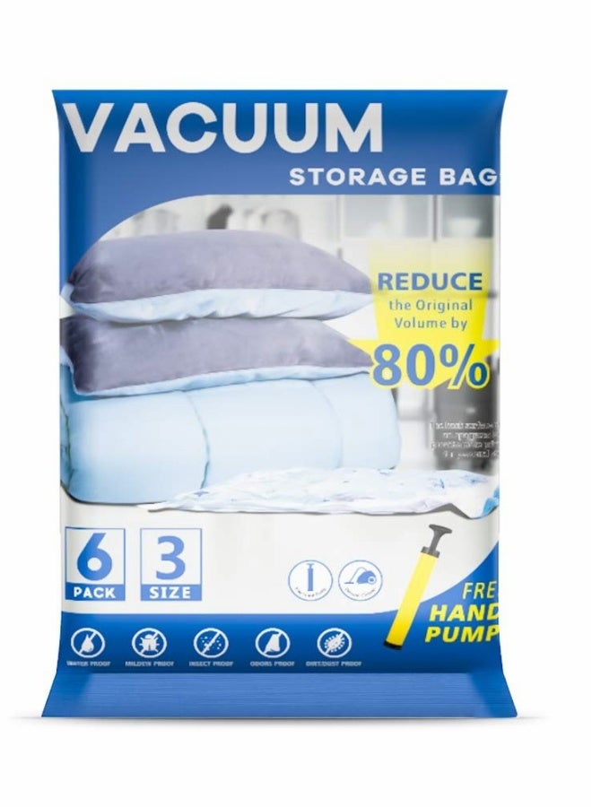 Vacuum Storage Bags 6 Bags Reusable Storage Bags Compression Storage Bags for Comforters Blankets Clothes Storage Hand Pump Included 2 Jumbo + 2 Extra Large + 2 Medium  - Image 1