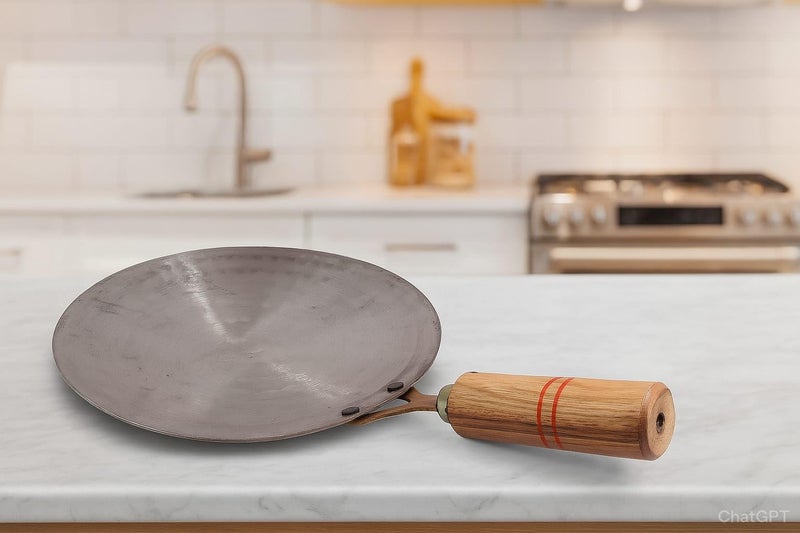 Duodeno Pure Iron Tawa Heavy Base for Roti/Chapati/Chapati with Wooden Handle Roti - Image 1