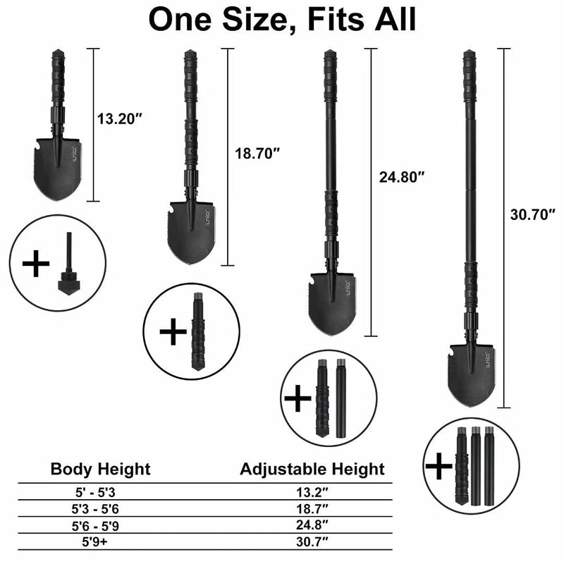 iunio 31in Folding Camping Shovel, Survival Shovel w/Pick, Heavy Duty Carbon Steel Military Style Entrenching Tool, Foldable Collapsible Shovel for Off Road, Gardening, Snow, Trenching, Car Emergency - Image 5