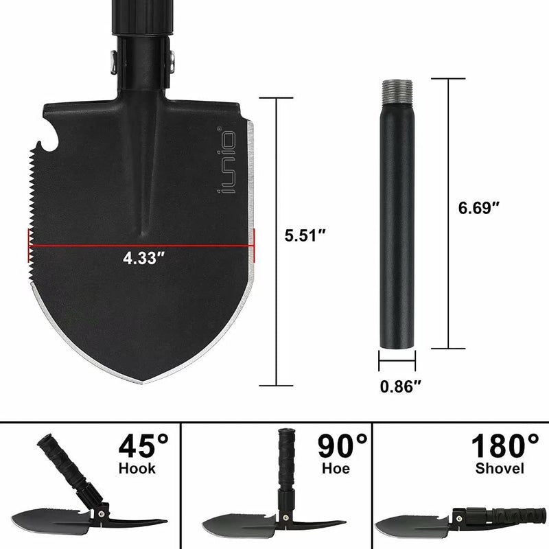 iunio 31in Folding Camping Shovel, Survival Shovel w/Pick, Heavy Duty Carbon Steel Military Style Entrenching Tool, Foldable Collapsible Shovel for Off Road, Gardening, Snow, Trenching, Car Emergency - Image 4