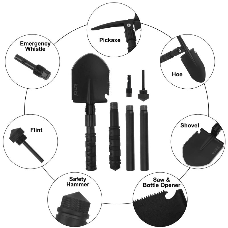 iunio 31in Folding Camping Shovel, Survival Shovel w/Pick, Heavy Duty Carbon Steel Military Style Entrenching Tool, Foldable Collapsible Shovel for Off Road, Gardening, Snow, Trenching, Car Emergency - Image 2