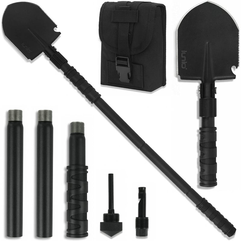iunio 31in Folding Camping Shovel, Survival Shovel w/Pick, Heavy Duty Carbon Steel Military Style Entrenching Tool, Foldable Collapsible Shovel for Off Road, Gardening, Snow, Trenching, Car Emergency - Image 1