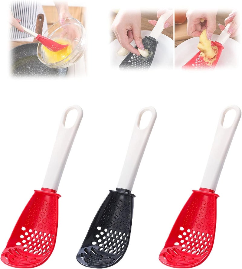 klarako 3 PCS Multifunctional Kitchen Cooking Spoon, Multi-Functional Skimmer Slotted Spoon,Non-Toxic and High Temperature Resistant for Draining, Mashing, Grinding, Garlic Press Crusher (C) - Image 1