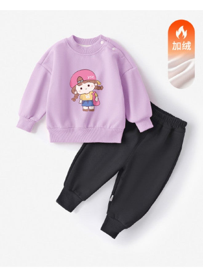 YISHUANGER Girls' Outfit, Spring/autumn Fashion, Toddler/young Kids' Hoodie And Sweatpants Two-piece Set, Top And Bottom, Winter Kids' Clothing - Image 1