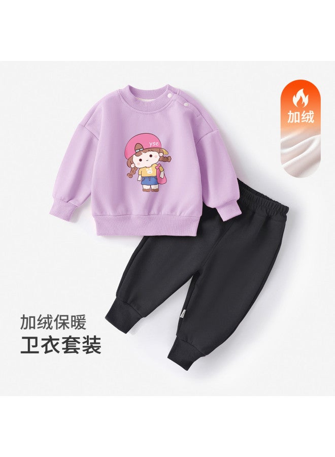 YISHUANGER Girls' Outfit, Spring/autumn Fashion, Toddler/young Kids' Hoodie And Sweatpants Two-piece Set, Top And Bottom, Winter Kids' Clothing - Image 2