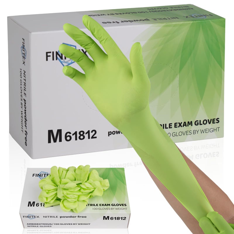 FINITEX Nitrile Disposable Latex-Free Gloves - 3.5mil Powder-Free Food Cleaning Medical Exam 100PCS Glove (Green (Medium 100)) - Image 1