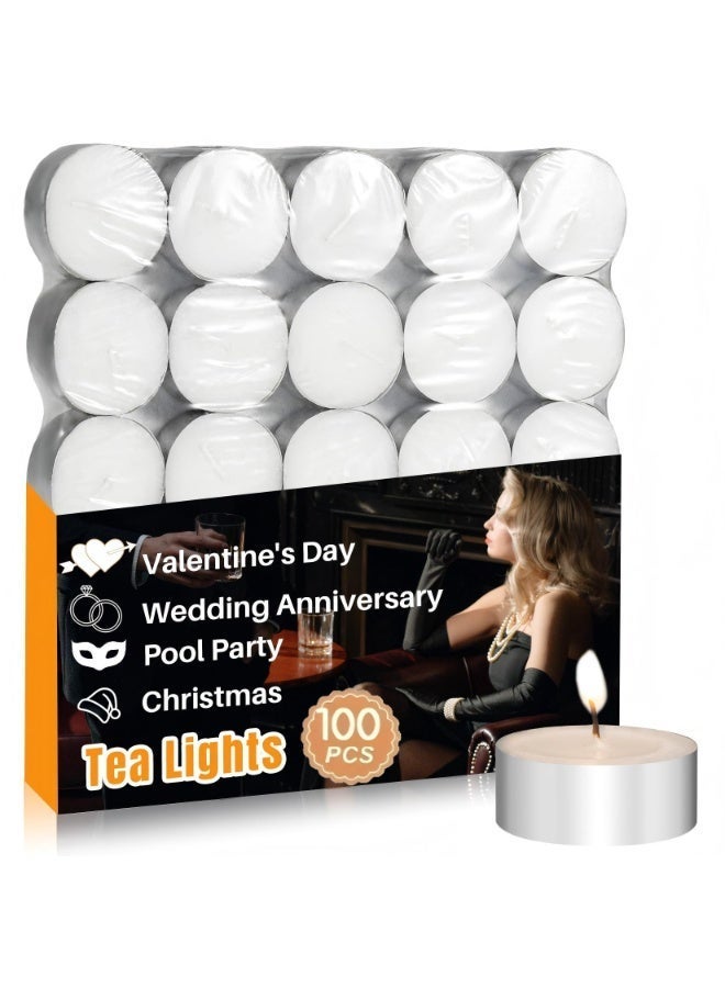 100 قطعة شموع تي لايت بيضاء بدون رائحة، شمع صويا احتراق طويل بدون دخان للديكور المنزلي والحفلات والزفاف والاستخدام الطارئ (3.8×1.5 سم) - Image 1
