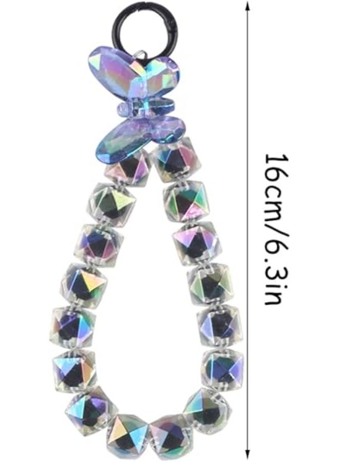 olayks Plated Butterfly Crystal Bead Pendant,Acrylic Phone Chain Strap,Rhombic Lattice Beads,Handbags Fashion Keychain Mobile Accessories(1-Piece) - Image 5