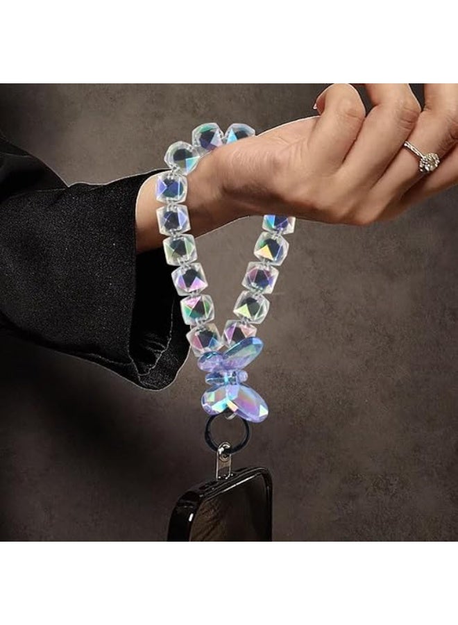 olayks Plated Butterfly Crystal Bead Pendant,Acrylic Phone Chain Strap,Rhombic Lattice Beads,Handbags Fashion Keychain Mobile Accessories(1-Piece) - Image 2