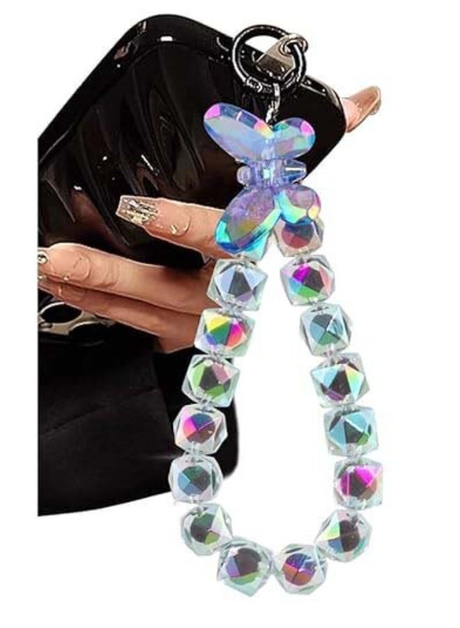 olayks Plated Butterfly Crystal Bead Pendant,Acrylic Phone Chain Strap,Rhombic Lattice Beads,Handbags Fashion Keychain Mobile Accessories(1-Piece) - Image 1