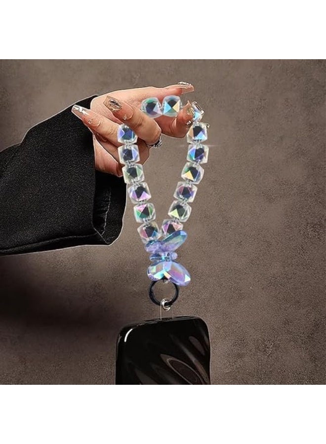 olayks Plated Butterfly Crystal Bead Pendant,Acrylic Phone Chain Strap,Rhombic Lattice Beads,Handbags Fashion Keychain Mobile Accessories(1-Piece) - Image 4