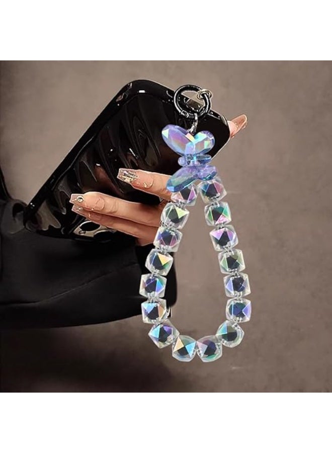 olayks Plated Butterfly Crystal Bead Pendant,Acrylic Phone Chain Strap,Rhombic Lattice Beads,Handbags Fashion Keychain Mobile Accessories(1-Piece) - Image 3