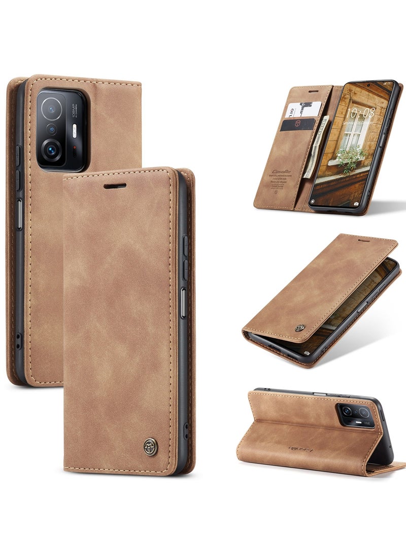 CaseMe Phone Case Luxury PU Leather Design 013 Flip Cover Card Slot Holder Cover ForMI 11T/ MI 11T Pro (Coffe) - Image 1