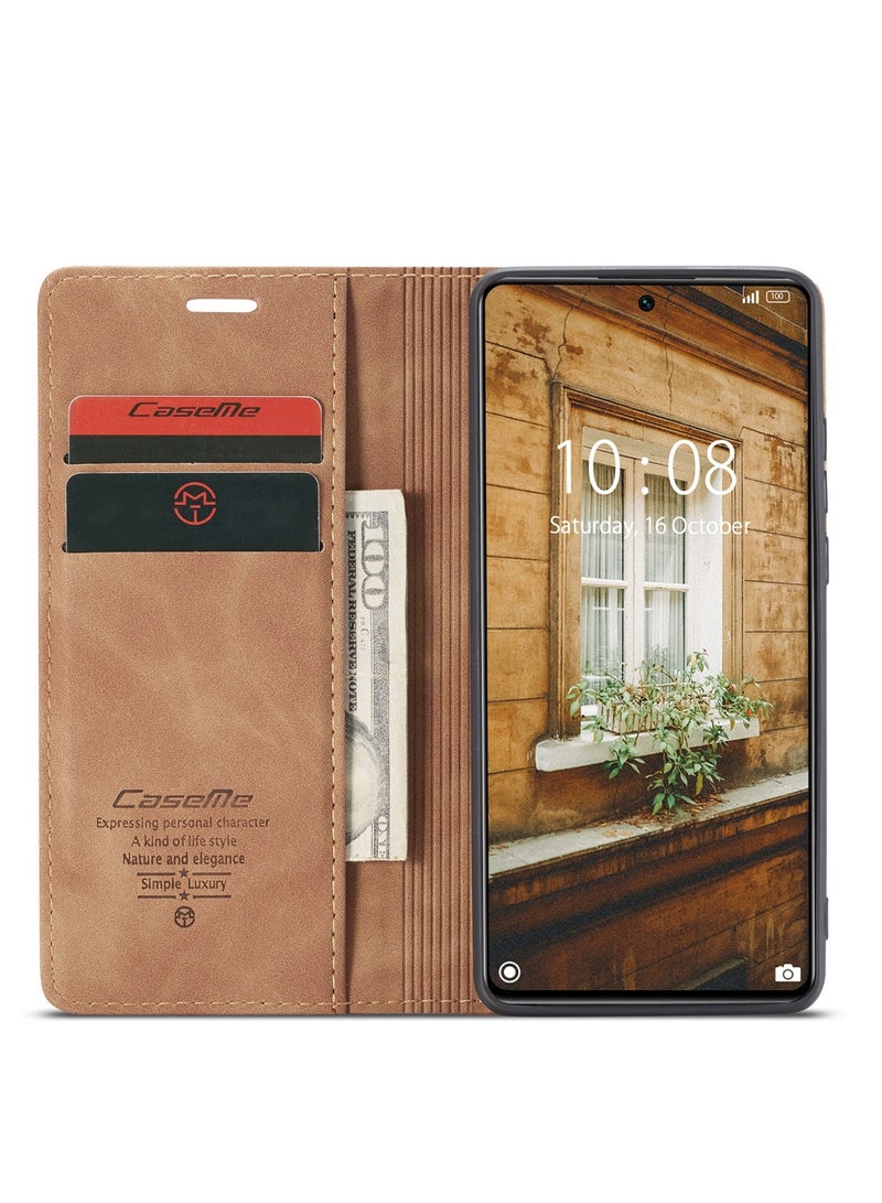 CaseMe Phone Case Luxury PU Leather Design 013 Flip Cover Card Slot Holder Cover ForMI 11T/ MI 11T Pro (Coffe) - Image 2