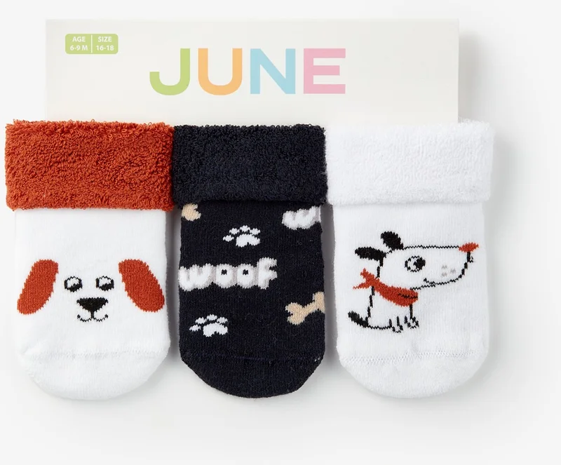 جون 3-Pack Towel Non-Slip Baby Socks