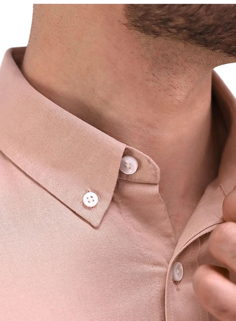 GIORDANO Men's Cotton Oxford Full Opening Long Sleeve Slim Fit Shirt