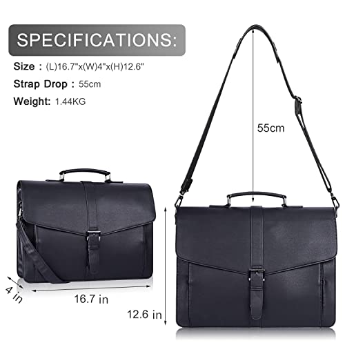 ESTARER Men's Leather Briefcase 15.6 Inch Laptop Computer Bag for Office/Business/Travel, Large Satchel Professional Pu Leather Messenger Shoulder Bag, Black - Image 3