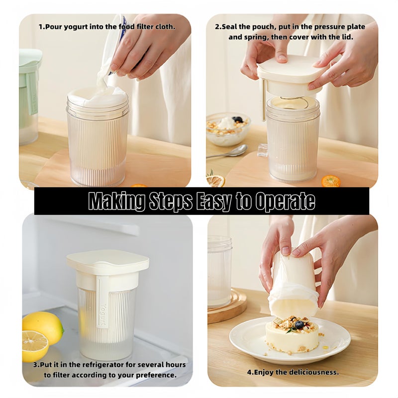 FindXeink 0.95 Quartï¼ˆ900MLï¼‰Portable Yogurt Strainer Cup, Compact Greek Yogurt Filter with Whey Separator for Cheese & Soy Milk, Leak-Proof & Easy to Carry Yogurt Maker (White) - Image 3