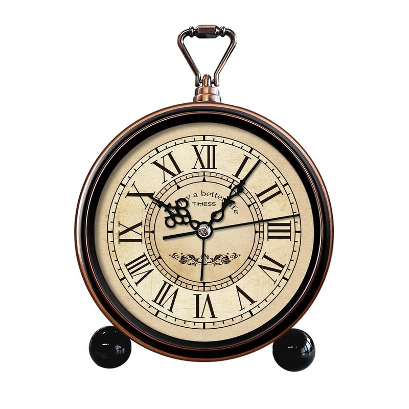 TIMESS Vintage Analog Alarm Clock, 4.3" Silent Non-Ticking Quartz Desk Clock with Roman Numerals, Battery Operated Table Clock for Bedroom, Living Room, Office, or Gift (White) - Image 1