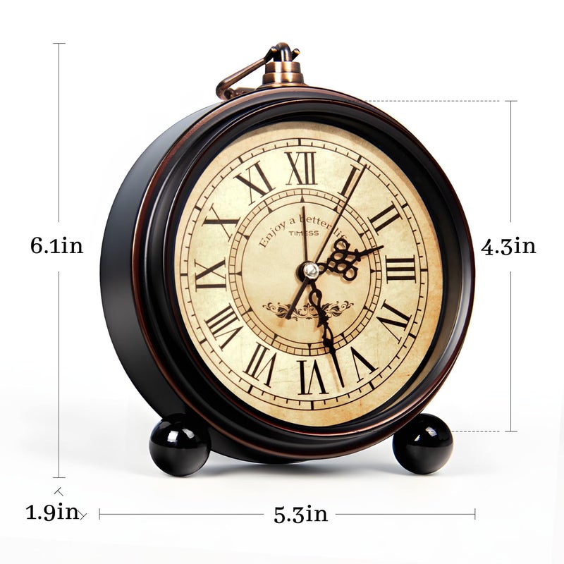 TIMESS Vintage Analog Alarm Clock, 4.3" Silent Non-Ticking Quartz Desk Clock with Roman Numerals, Battery Operated Table Clock for Bedroom, Living Room, Office, or Gift (White) - Image 3