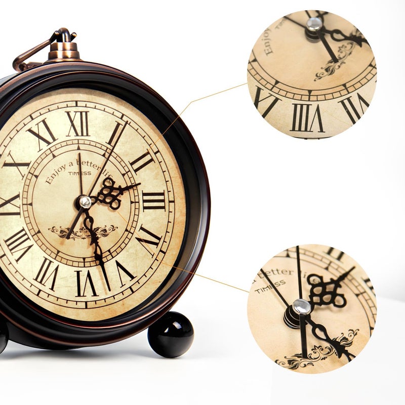 TIMESS Vintage Analog Alarm Clock, 4.3" Silent Non-Ticking Quartz Desk Clock with Roman Numerals, Battery Operated Table Clock for Bedroom, Living Room, Office, or Gift (White) - Image 4