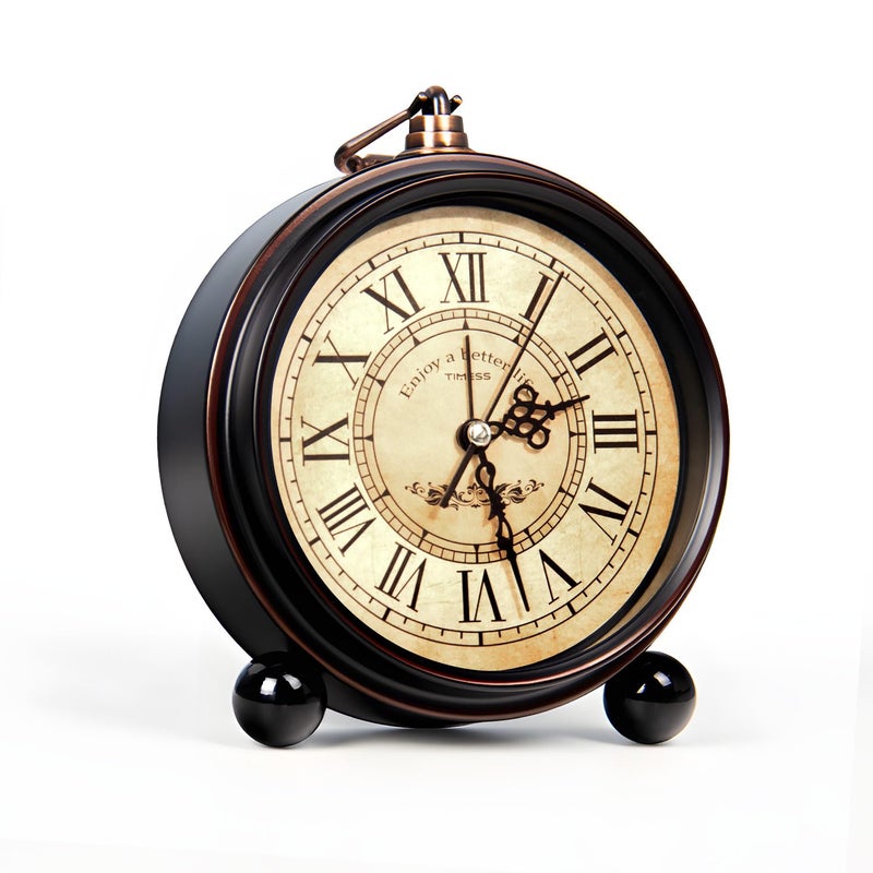 TIMESS Vintage Analog Alarm Clock, 4.3" Silent Non-Ticking Quartz Desk Clock with Roman Numerals, Battery Operated Table Clock for Bedroom, Living Room, Office, or Gift (White) - Image 2