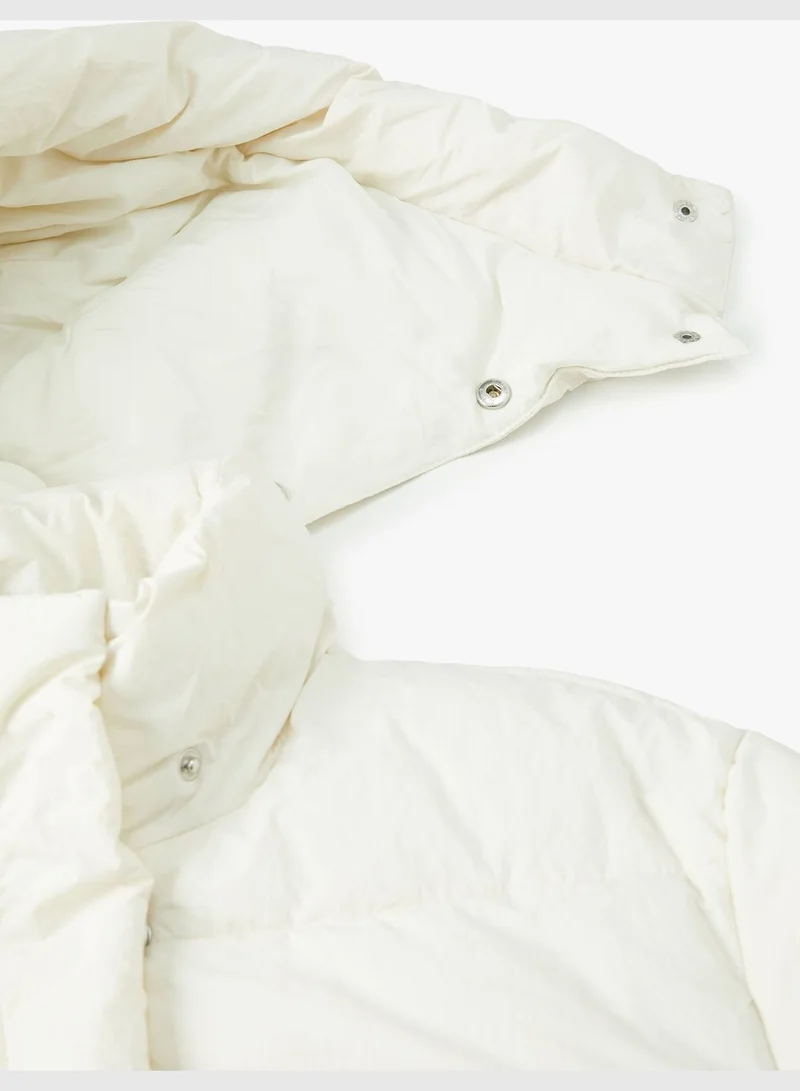 KOTON Puffer Coat Hooded Pockets Zipper Wind Flap Detail