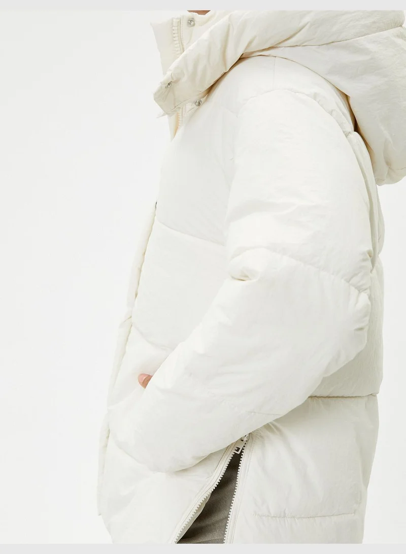 KOTON Puffer Coat Hooded Pockets Zipper Wind Flap Detail