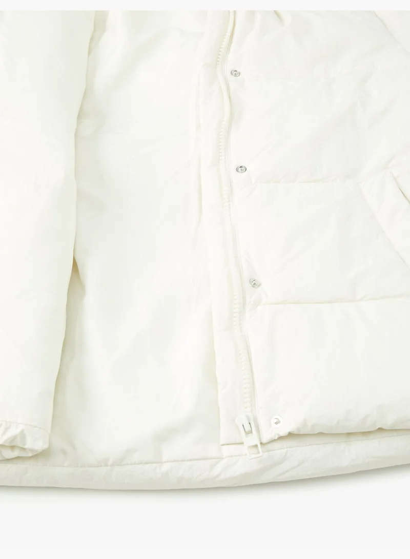 KOTON Puffer Coat Hooded Pockets Zipper Wind Flap Detail