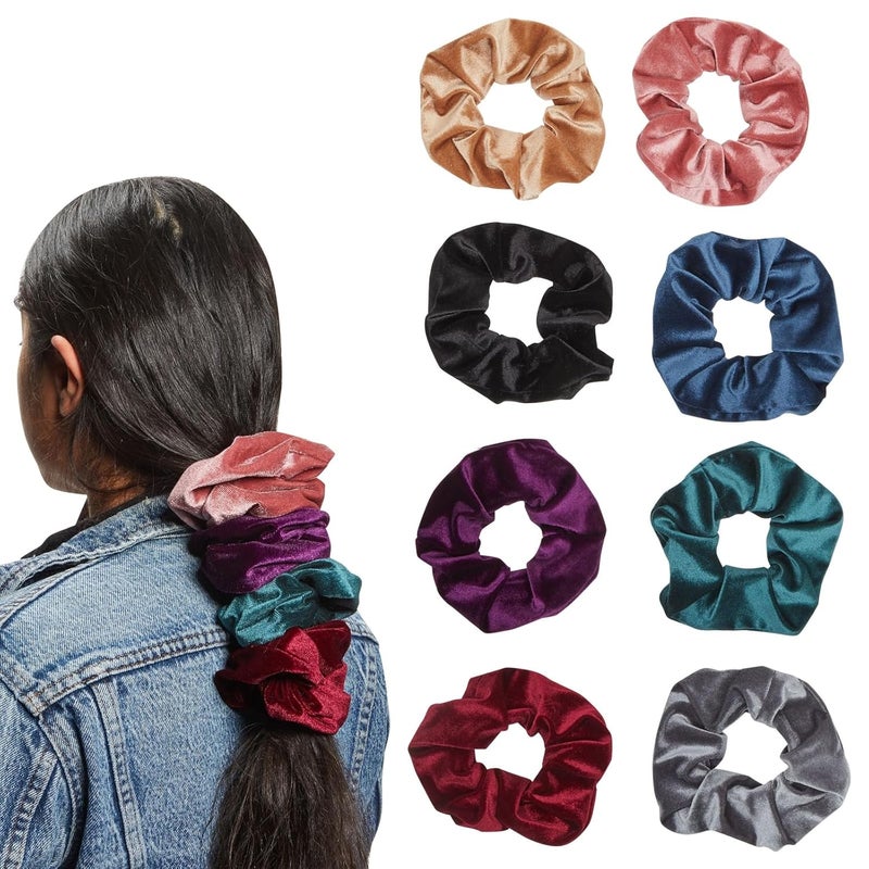 Glamlily 8 Pcs Velvet Jumbo Hair Scrunchies for Girls Women Elastic Ties Bands Cute Ponytail Holder Styling Accessories 8 Colors
