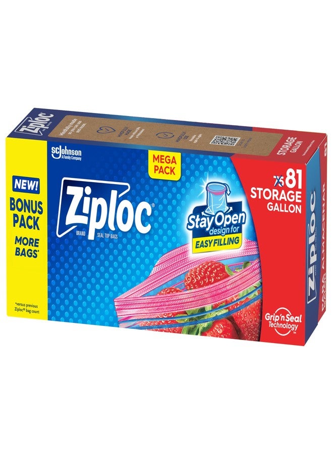 Ziploc Gallon Food Storage Bags, Stay Open Design with Stand-Up Bottom, Easy to Fill, 81 Count - Image 1