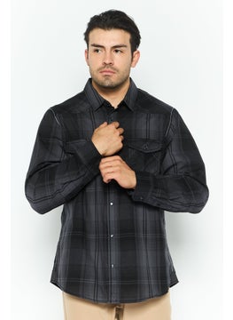 Burnside Men Regular Fit Plaid Long Sleeve Casual Shirt, Black  - Image 1