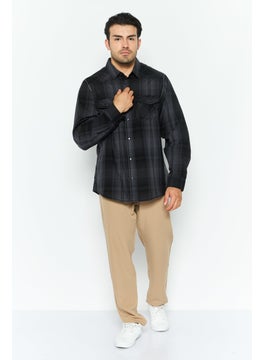Burnside Men Regular Fit Plaid Long Sleeve Casual Shirt, Black  - Image 2