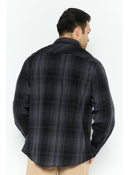 Burnside Men Regular Fit Plaid Long Sleeve Casual Shirt, Black  - Image 4