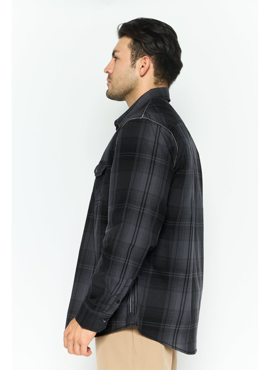 Burnside - Men Regular Fit Plaid Long Sleeve Casual Shirt, Black - Image 1