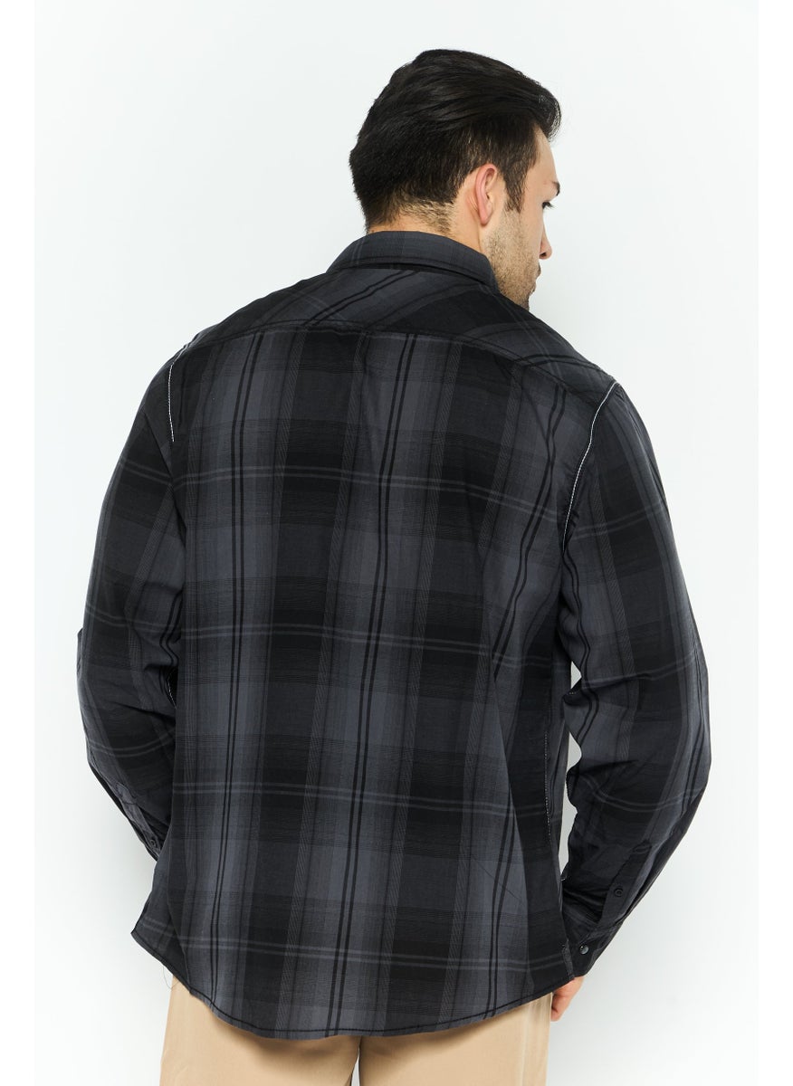 Burnside - Men Regular Fit Plaid Long Sleeve Casual Shirt, Black - Image 1