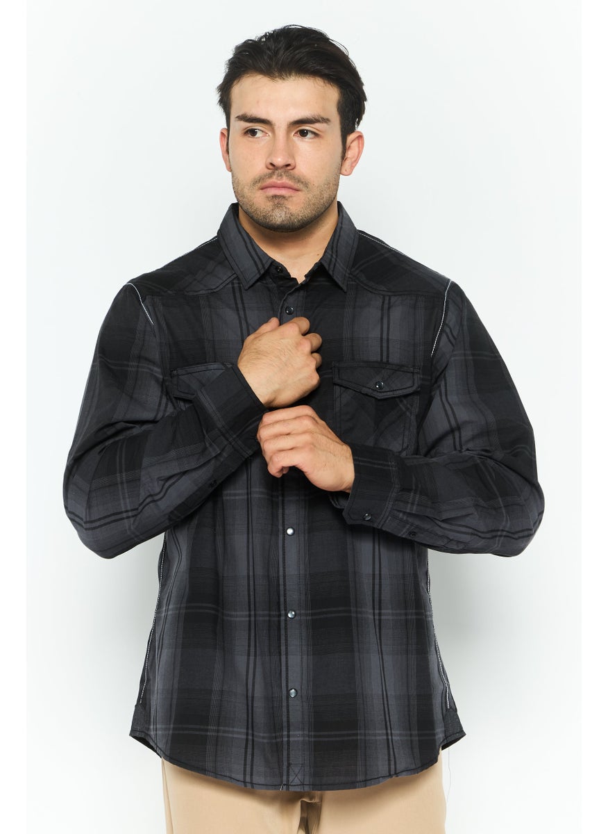 Burnside - Men Regular Fit Plaid Long Sleeve Casual Shirt, Black - Image 1