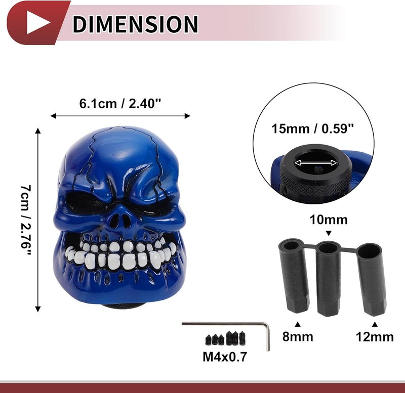 HEROFFIX 7cm Blue Skull Shift Knob Universal Gear Shifter for Automatic and Manual Vehicles - Image 4
