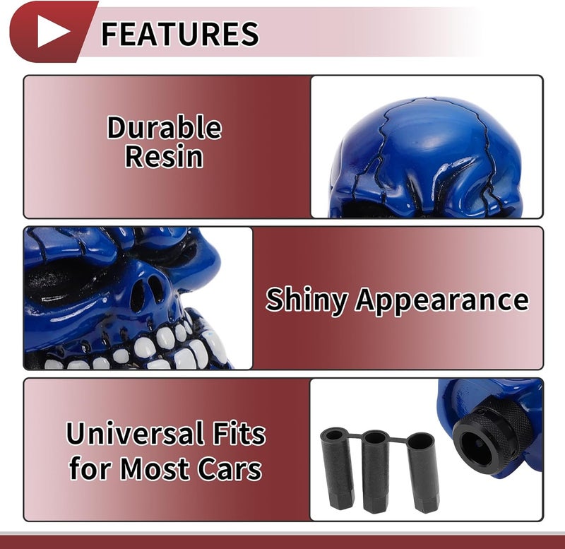 HEROFFIX 7cm Blue Skull Shift Knob Universal Gear Shifter for Automatic and Manual Vehicles - Image 5