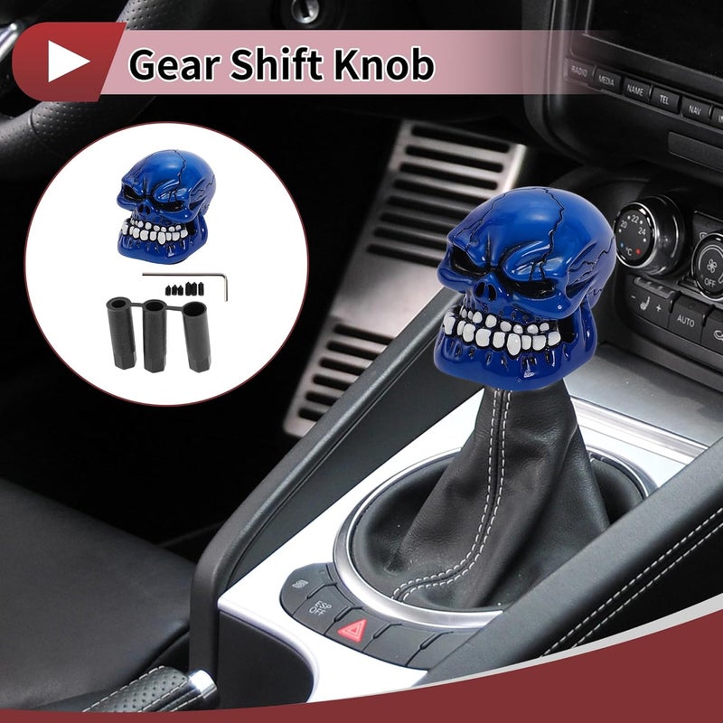 HEROFFIX 7cm Blue Skull Shift Knob Universal Gear Shifter for Automatic and Manual Vehicles - Image 2