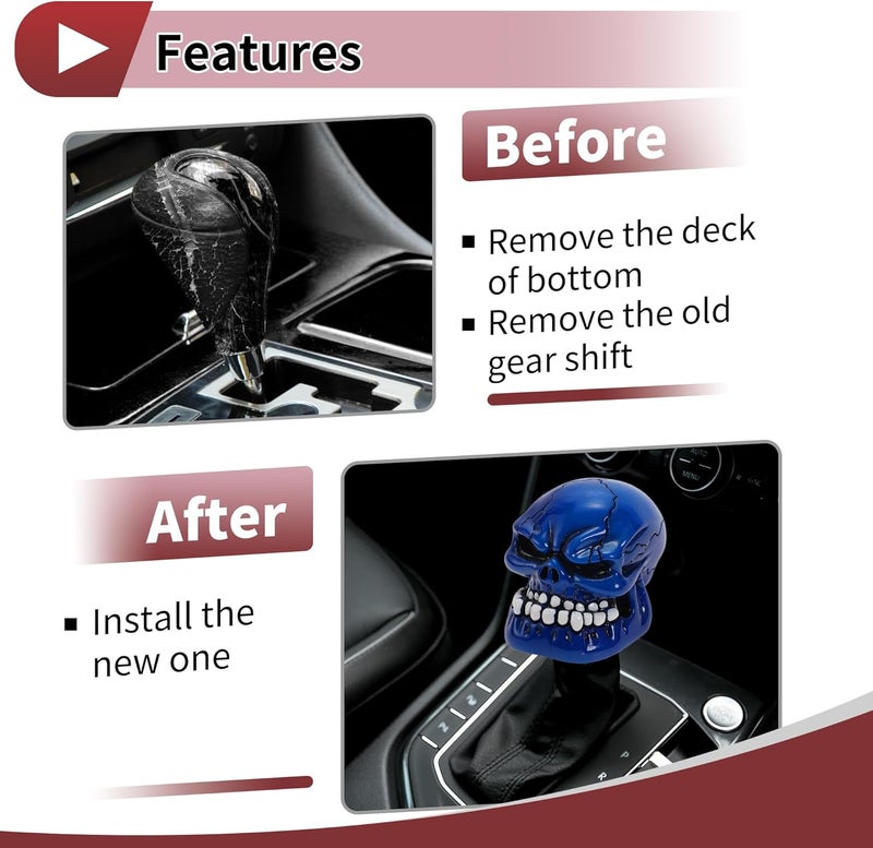 HEROFFIX 7cm Blue Skull Shift Knob Universal Gear Shifter for Automatic and Manual Vehicles - Image 3