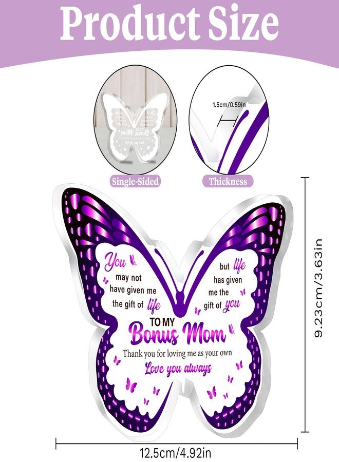 INCOK Step Mom Gifts Table Decor - Bonus Mom Mothers Day Gift from Daughter Son, One Side Butterfly Acrylic Tabletop Decoration for Home Desk Stepmom Birthday Festival Gifts - Image 5