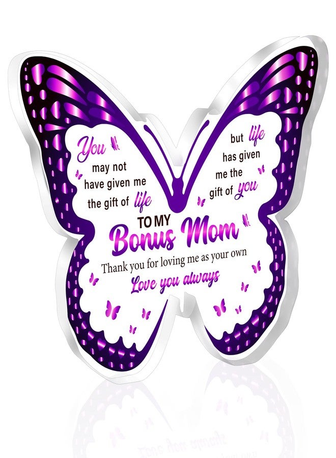 INCOK Step Mom Gifts Table Decor - Bonus Mom Mothers Day Gift from Daughter Son, One Side Butterfly Acrylic Tabletop Decoration for Home Desk Stepmom Birthday Festival Gifts - Image 1