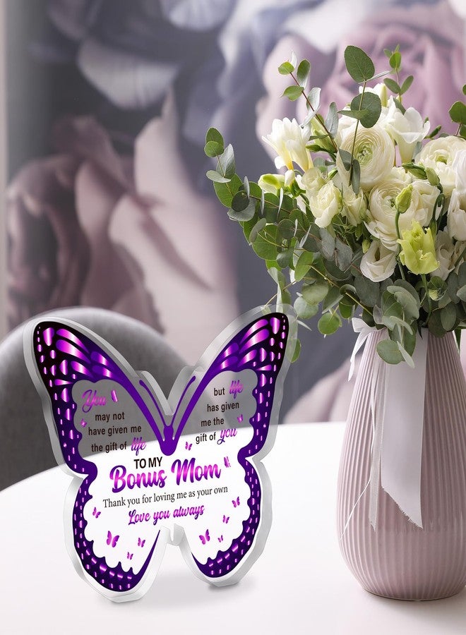INCOK Step Mom Gifts Table Decor - Bonus Mom Mothers Day Gift from Daughter Son, One Side Butterfly Acrylic Tabletop Decoration for Home Desk Stepmom Birthday Festival Gifts - Image 3
