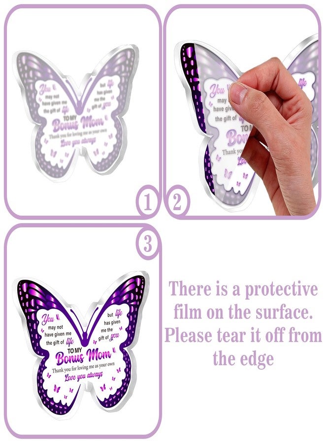 INCOK Step Mom Gifts Table Decor - Bonus Mom Mothers Day Gift from Daughter Son, One Side Butterfly Acrylic Tabletop Decoration for Home Desk Stepmom Birthday Festival Gifts - Image 2
